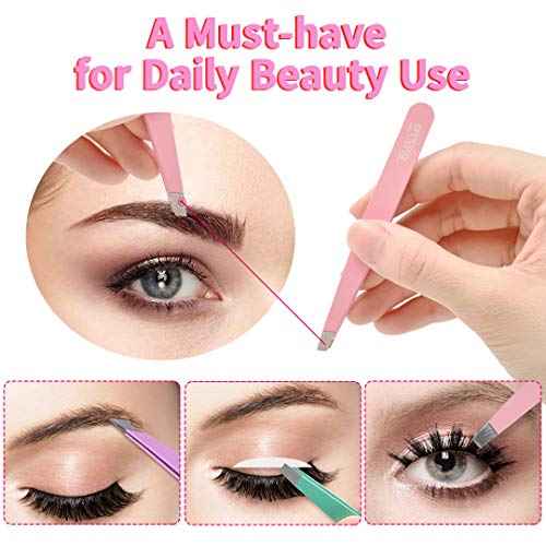TsMADDTs 6 PCS Tweezers Set for Women, Eyebrow Tweezers with Curved Scissor for Ingrown Hair, Hair Plucking Daily Beauty Tools with Leather Travel Case
