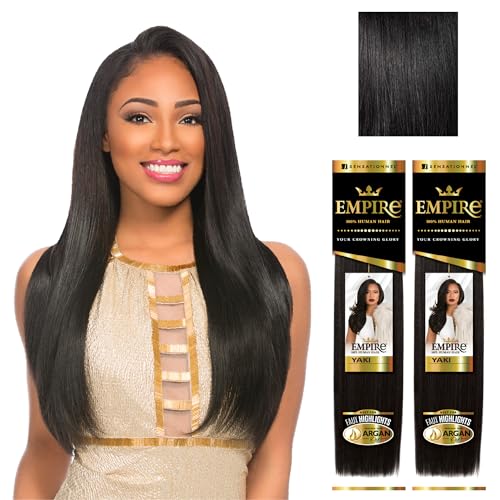 Sensationnel Empire yaki human hair - Tangle Free Weaving for Quick Weave and Sew in Styles for Faux Highlights and Fauxmiddlepart Leave Out - 2 Pack (12 inch, 1 JETBLACK)