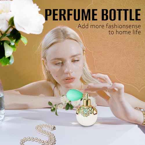 Small Vintage Perfume Bottle, 1 Pack 50ml Glass Empty Drop Refillable Atomizer, Retro Empty Refillable Essential Oils Glass Flacon Diffuser for Women Girls Mum Birthday Gift