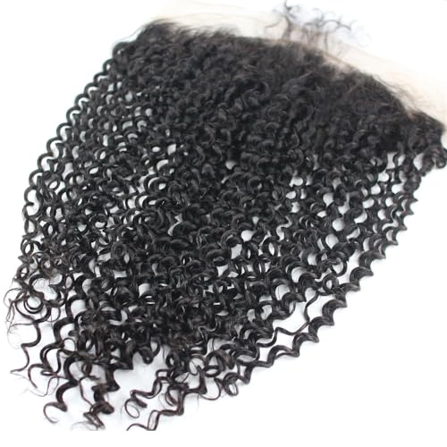 Dreambeauty Transparent Lace Color 13¡¿6" Lace Frontal Closure Kinky Curly Free Part Brazilian Remy Human Hair Pre-Plucked Natural Hairline Lace Frontal Closure with Baby Hair Natural Color (14 Inch)