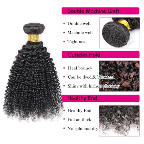 100% Unprocessed Afro Curly Human Hair Bundles 10A Brazilian Virgin Human Hair 2 Bundles 18 20 Inch Curly Weave Hair Extensions Natural Black Color for Women