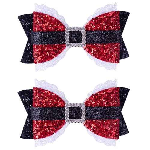 Sparkly Christmas Hair Bows for Girls Glitter Sequin Hair Clips Cheer Bows Metal Alligator Hairpins Hair Accessory for Christmas Party XMAS Gifts, Red & Black