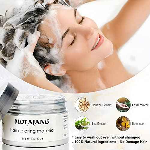 VOLLUCK White Hair Color Wax Pomades 4.23 oz - Natural Hair Coloring Wax Material Disposable Hair Styling Clays Ash for Cosplay, Party (White)