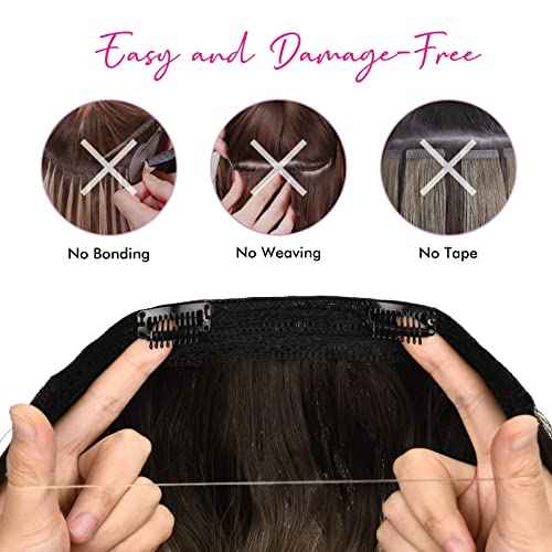 REECHO Invisible Wire Hair Extensions with Thinner Softer Lace Weft (Medium Blonde with Blonde Highlights, 12 Inch (Pack of 1))