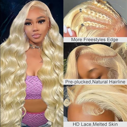 13x6 613 Lace Front Wig Blonde Body Wave Lace Front Wigs 200 Density 22 Inch Pre Plucked