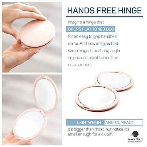 Mavoro Magnifying Compact Mirror | 1x/10x Magnification | 4" Small Pocket Purse Double Sided Travel Makeup Mirror | Folding Portable Hand Compact Mirror for Handbag and Purses (Millennial Pink)