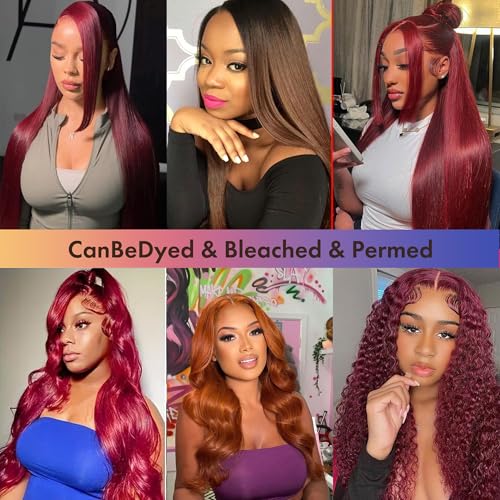 99j Burgundy Straight Wig Human Hair 13x6 Hd Lace Front Human Hair Wigs For Black Women Glueless Lace Front Wigs Pre Plucked 180% Density 22 Inch