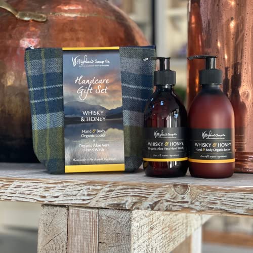 The Highland Soap Company Hand Care Gift Set, Organic Hand Wash & Lotion Set (Whisky & Honey)