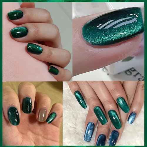 Forest Green Cat Eye Gel Nail Polish - Emerald Green Magnetic, Christmas Gel Nail Polish - 15ML