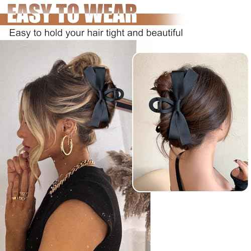 Black Bow Hair Claw Clip for Women Girls,3PCS Nonslip Big Bows Hair Claws Barrette for Thick Thin Hair,Large Hair Accessories Christmas Birthday Gifts