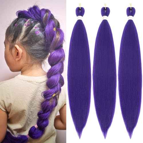 Purple Braiding Hair Extensions 3 Packs Pre-Stretched Braiding Hair for Women Purple Hair Extensions for Braids Cosplay Halloween Costume (26 Inch D-Pur)