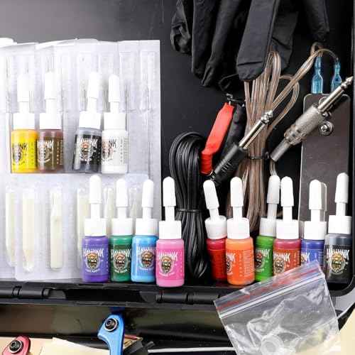 HAWINK Complete Tattoo Kit 4 Standard Tattoo Machines Power Supply 14 Color Tattoo Inks Needles Tips Grips with Carry Case TK-HW4005