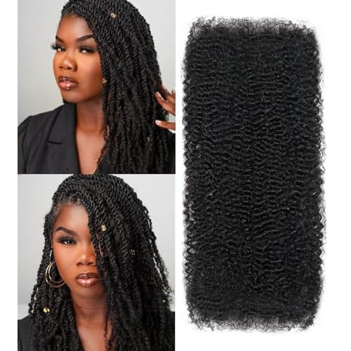 Afro Kinkys Bulk Human Hair 20 Inch for Braiding Afro Kinky-Curly Human Hair Bulk For Mini Twist, Repair Locs Hair Bulk Human Braiding Hair for Micro Dreadlocs Extensions(1B,35g/pack)