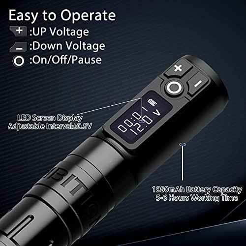 Tattoo Kit - Ambition Complete Wireless Tattoo Machine Kit 1950mAh Digital LED Display Power Supply with 40pcs Tattoo Cartridges Needles Ink Cup Gloves Bandage for Professional Tattoo Artists