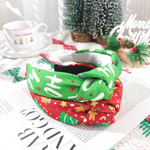 YanJie Christmas Headband for Women Snowflake Xmas Tree Knotted Headbands Wide Hairband Non Slip Hair Band Wide Head Band Headband Hair Accessories