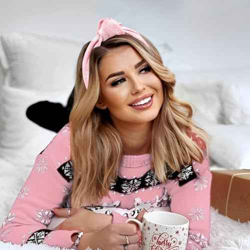 Christmas Knotted Headband for Women Christmas Tree Snowflake Headbands for Girls Snow Headband Christmas Headwear Hair Accessories Pink