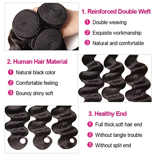 12A Human Hair Bundles Body Wave Bundles Human Hair 16 18 20 Inch 3 Bundles Hair 100% Unprocessed Brazilian Virgin Hair Deals Weave Human Hair Extension Natural Color