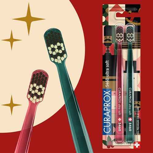 Curaprox Manual Toothbrush ? Christmas Edition 2023 | Ultra-Soft for Sensitive Teeth and Gums | 2-Pack, Festive Red and Green