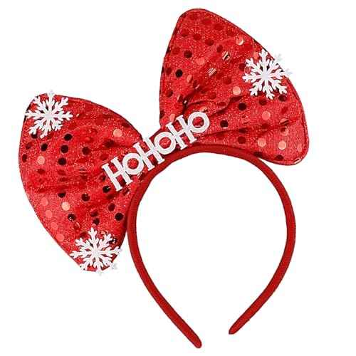 Red Bow Headband Red Glitter Bowknot Christmas Headbands for Women Girls Sequin Bow Headband Snowflake Hairband Red Hair Hoop Winter Hair Accessories for Christmas Party Gift 1PCS, One Size Fits Most