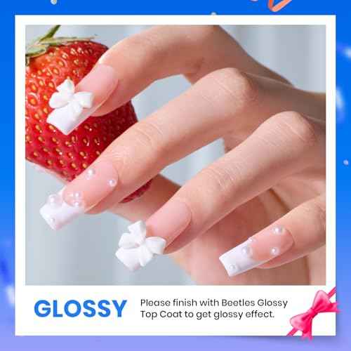 Beetles 3Pcs 15ml White Gel Nail Polish and No Wipe Gel Top Coat & Base Coat Halloween Set, Soak Off UV Lamp and Long Lasting Glossy Top Coat French Manicure Art Design Kit