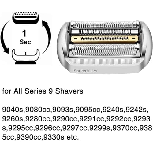 92s Series 9 Pro Electric Shaver Head Replacement Part Compatible with Braun Series 9 Pro and Series 9 Electric Razors 9290cc, 9291cc, 9370cc, 9376cc, 9293s, 9260s, 9295cc, 9385cc (Silver/3Pack)