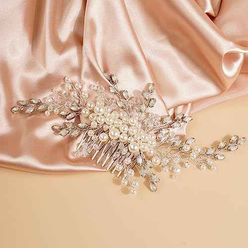 Hair Comb, Wedding Ivory Crystal Rhinestone Headpiece Pearls Hair Accessory for Brides