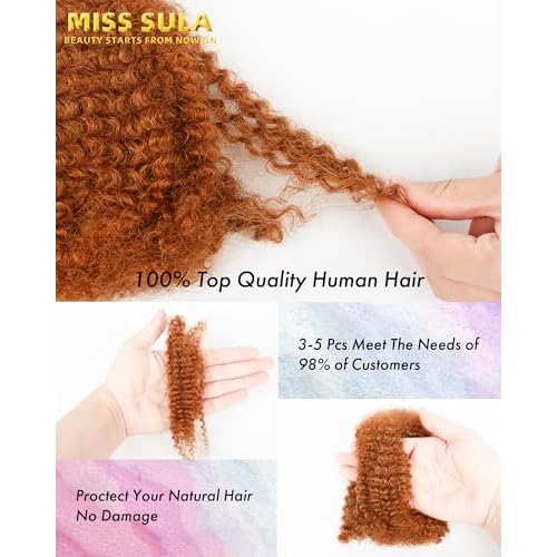 Afro Kinkys Bulk Human Hair Extensions,Kinky-Curly Real Human Hair for Dreadlocks/Locs Repair, Twist & Braid, Crochet Human Braiding Hair Bundles, Natural Brown, 10 Inches 4 Packs,30#