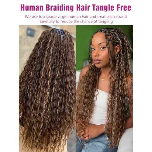 4/30 Bronze Gold Human Braiding Hair Deep Wave Bulk£¬Highlight No Weft Curly Braiding Hair Extensions for Boho Braids Wet and Wavy Braiding Human Hair Bundles(18inch,4/30,100g)