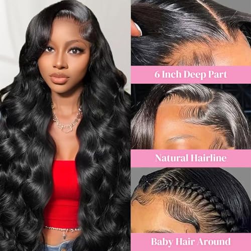 18 Inch 13x6 Lace Front Wigs Human Hair 200% Density Body Wave HD Lace Front Wigs Human Hair Pre Plucked Tangle-free Natural Black Glueless Wig for Women Daily