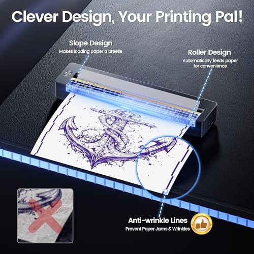 TATTMUSE 2025 New Launch Tattoo Stencil Printer, Tattoo Transfer Printer Machine Bluetooth Wireless Thermal for Tattooing Beginners with 5pcs Tattoo Transfer Papers, Compatible with Phone Pad and PC