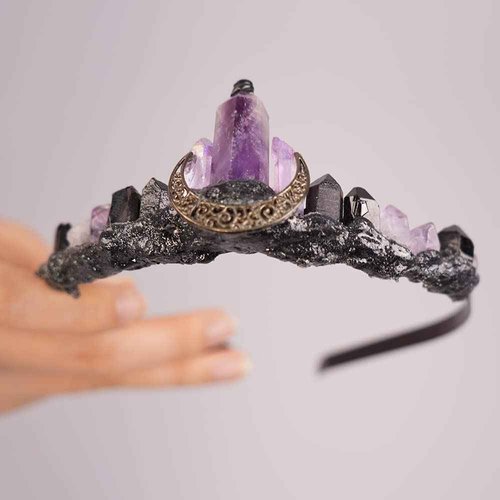 JWICOS Moon Goddess Crown Crystal Quartz Tiara Headband Mermaid Crown Hair Accessories for Women Party Halloween Costume (Purple)
