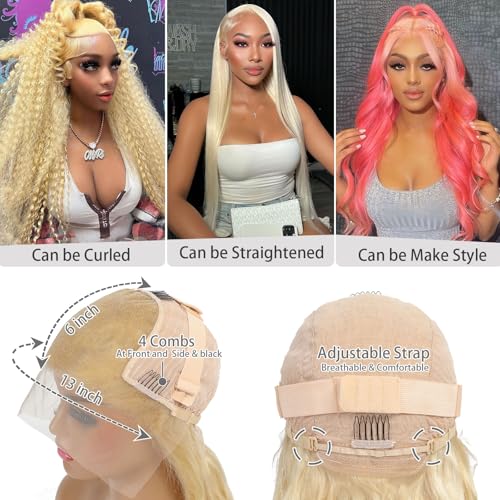 13x6 613 Lace Front Wig Blonde Body Wave Lace Front Wigs 200 Density 22 Inch Pre Plucked