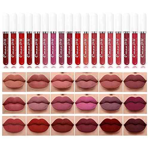 BONNIE CHOICE 18Pcs Matte Liquid Lipstick Set, Waterproof Long Lasting Non-Stick Cup Nude Lipstick Dark Red Lipstick for Women 24 Hour High Pigmented Lip Gloss Set Christmas Day Gifts for Women