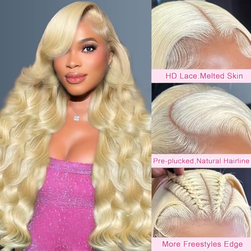 613 Body Wave Blonde Lace Front, PrePlucked, 24" HD Human Hair Wig - 13x6, 200 Density