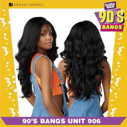 Sensationnel Butta Lace 90Sbangs Wigs - Unit 906 Glueless Wide Deep Part Synthetic Preplucked Hairline (1 JETBLACK)