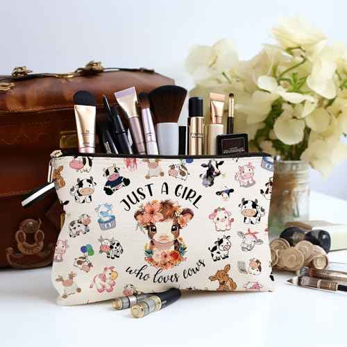 Cow Print Makeup Bag Gifts for Women,Cows Cosmetic Bag for Girls, Just A Girl Who Loves Cows Christmas Birthday Gifts