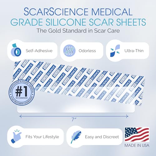 Medical Grade Silicone Scar Sheets - Long Water-Resistant Silicone Scar Tape - Advanced Solution for Surgical Scars, Stretch Marks, and Keloids - 7-Inch Strips, 12-Pack