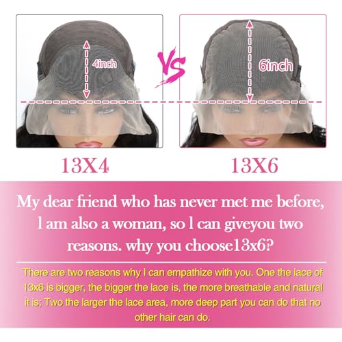 13x6 Lace Front Wigs Human Hair Pre Plucked 200% Density Body Wave HD Lace Front Wigs Human Hair Wigs Virgin Human Hair for Women Natural Black 24 Inch
