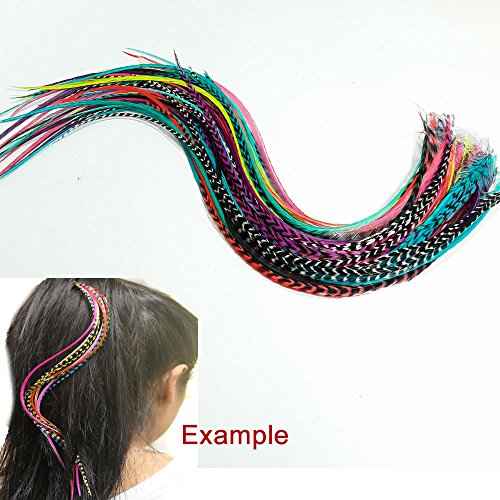 20 Real Feathers Hair Extension Kit - Assorted Colors, Long Natural Thin Feathers, 7¡±-13¡± Length, 100% Real Rooster Feathers