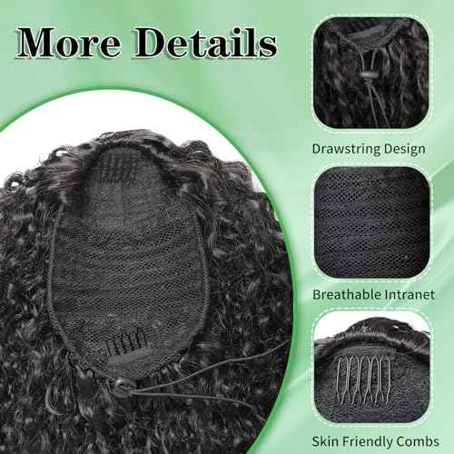 Youthfee 27¡± Drawstring Ponytail Deep Curly Heat Resistant Instant Clip Ponytail Extension Protective Style Afro Kinky Curly Hair Pieces for Women