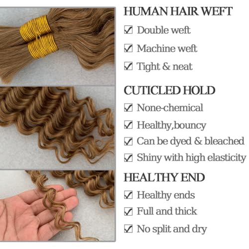 Human Braiding Hair For Braids 24 Inch 100g/2Bundles Deep Wave Bulk Human Hair For Braiding Wet And Wavy Human Hair Extensions For Braids 12A No Weft Bulk Human Hair Honey Blonde