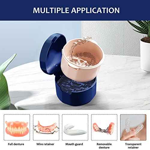 Denture Cup, Denture Bath, Denture Cups for Soaking Dentures, Denture Case with Lid, Denture Bath with Rinsing Basket, Easy to Carry and Clean Retainer Case Denture Cleaning kit