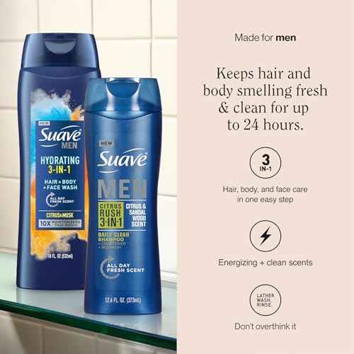 Suave Men 3-in-1 Variety 2-Pack ? Hydrating Hair, Body, Face Wash + Citrus Rush Daily Clean Shampoo, Conditioner & Bodywash