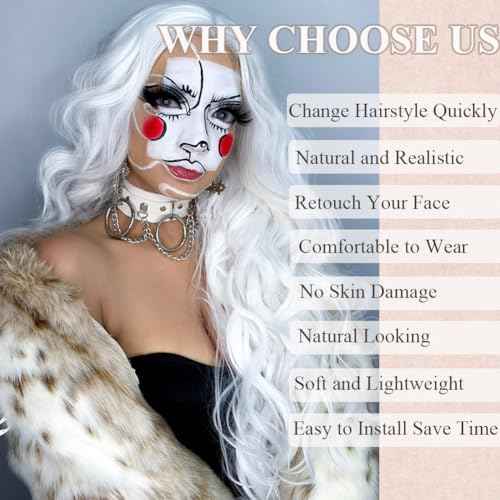 Colorful Queen White Wigs for Women 26 Inch White Long Wavy Wig Middle Part Glueless Lace Wig for Women Daily Party Use Halloween Cosplay