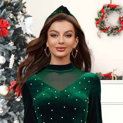 Christmas Knotted Headbands Irish Green Velvet Headband Headbands for Women and Girls Saint Patty's Day Hair Costume Green Accessories Head Band for Holidays Girls Gifts Wide Knot Hairbands