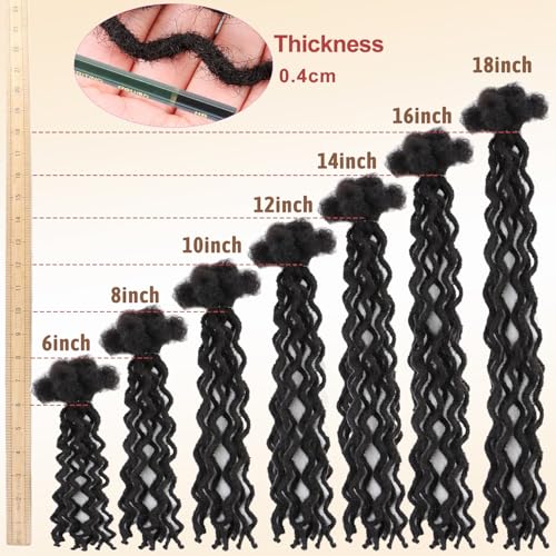 10'' Human Hair Wavy Dreadlocks ? 30 Strands Curly Loc Extensions, 0.6cm Diameter, Natural Looking and Lightweight, Great for Loc Style Refresh