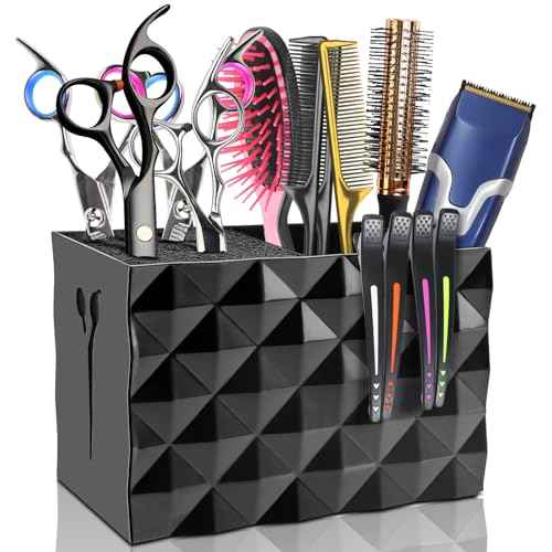 NICEMOVIC Barber Scissors Holder Box, Barber Accessories Barber Supplies, Professional Salon Hairdressing Scissors Rack Holder Storage Organizer for Hairstyling Combs Clips Brushes (Black)