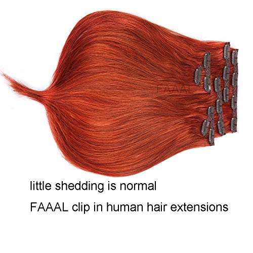 16" Clip in Human Hair Extensions Full Head 130g 7 Pieces 16 Clips Copper Red Double Weft Brazilian Real Remy Hair Extensions Thick Straight Silky (16" 130g, #350)
