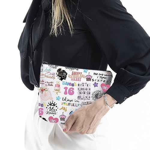 WCGXKO Happy 16th Birthday Gift Sweet 16 Birthday Hello 16 Canvas Zipper Pouch Bag (16 birthday)