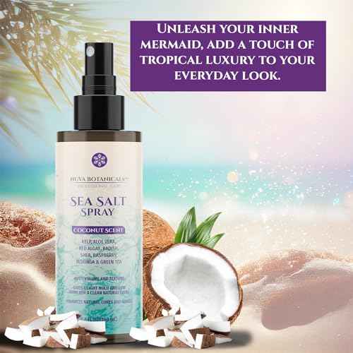 Coconut Sea Salt Hair Texturizing Spray with Castor Oil, Aloe Vera, Red Algae, Kelp, Raspberry, and Green Tea (8.8 Oz)